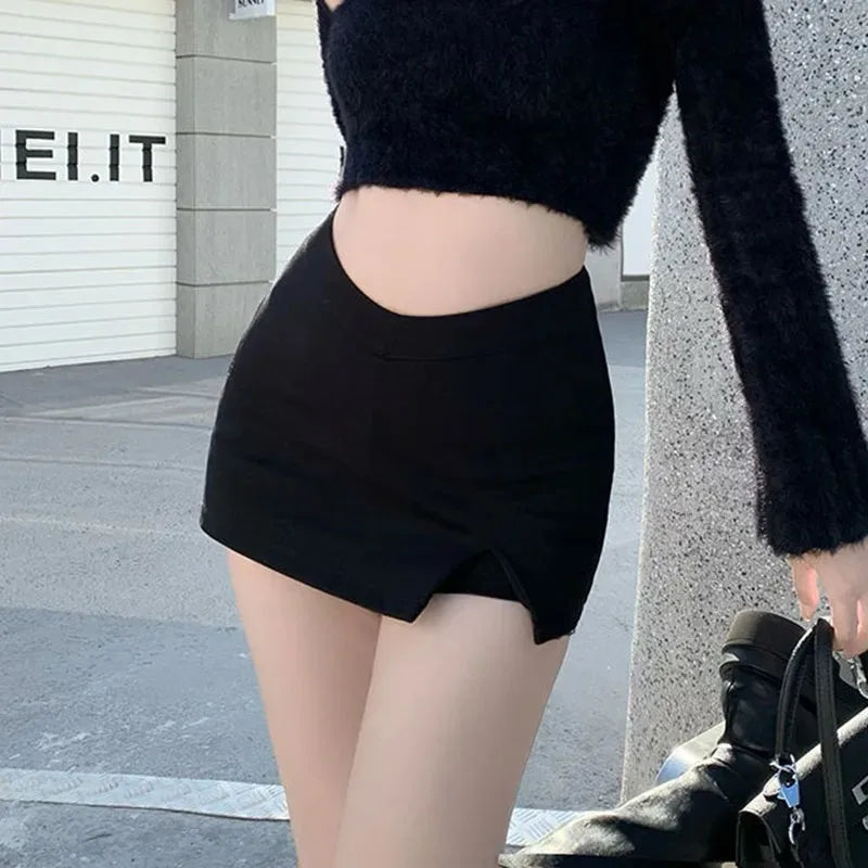 Women's Black Split Mini Skirt