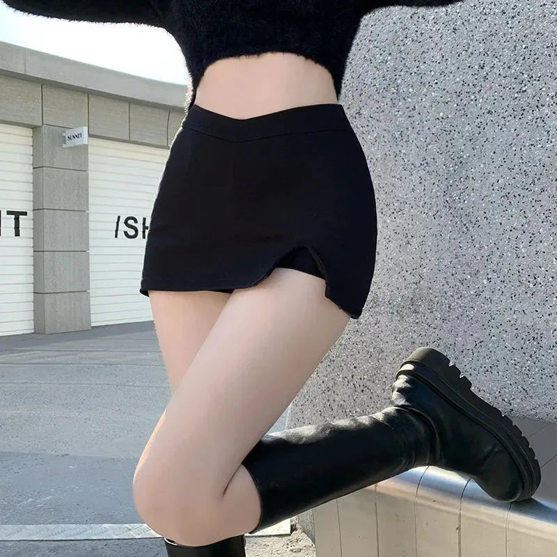 Women's Black Split Mini Skirt