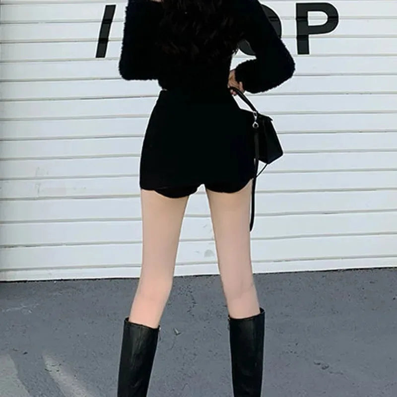 Women's Black Split Mini Skirt