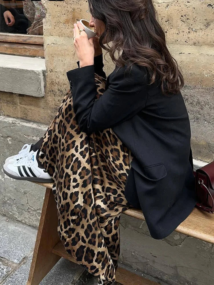 Women's Leopard Print Satin Skirt