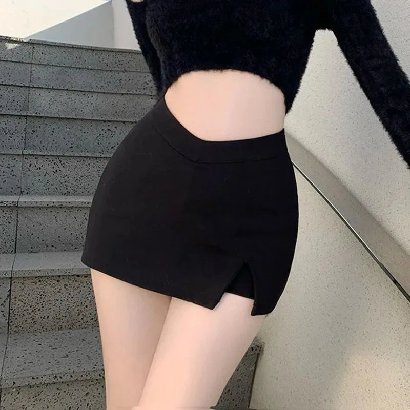 Women's Black Split Mini Skirt