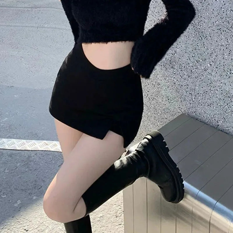 Women's Black Split Mini Skirt