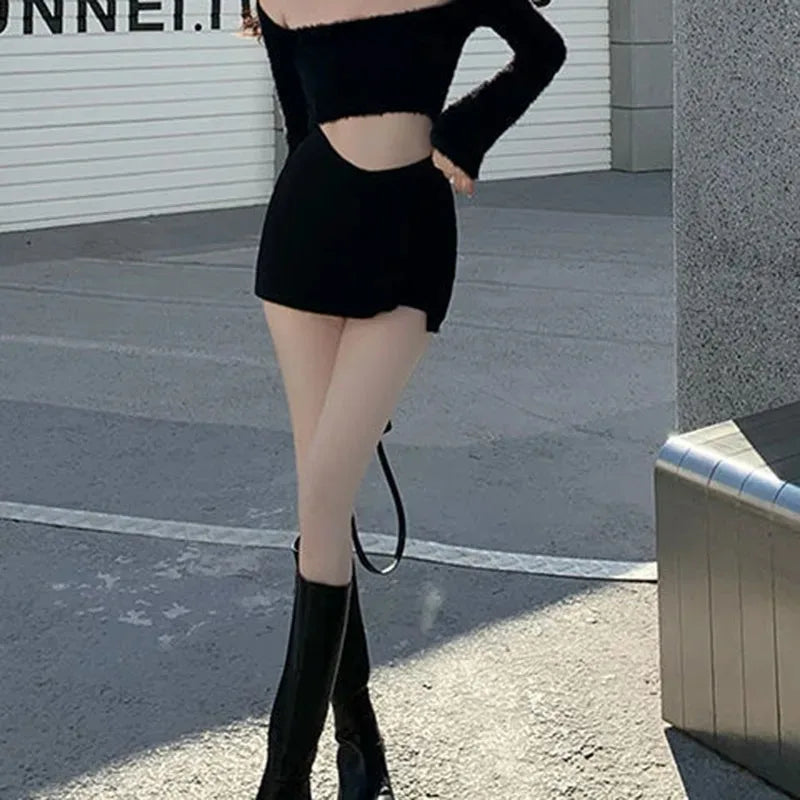 Women's Black Split Mini Skirt