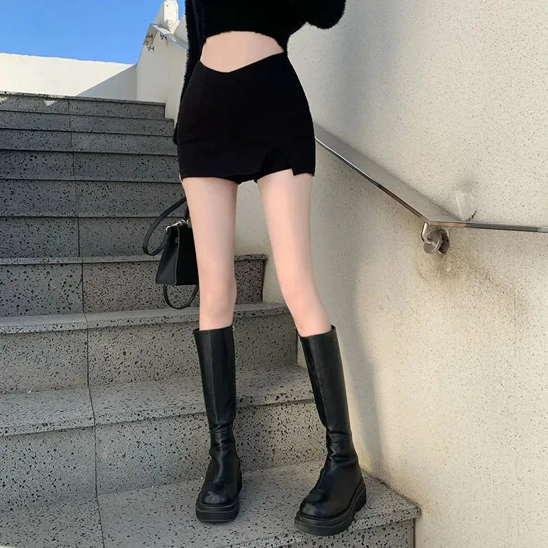 Women's Black Split Mini Skirt