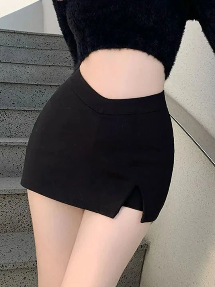 Women's Black Split Mini Skirt