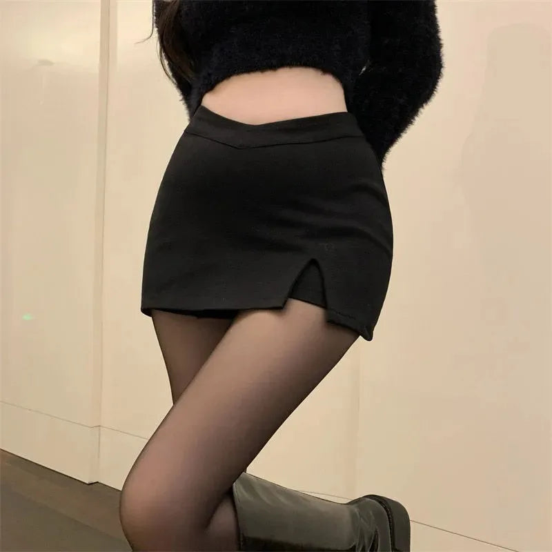 Women's Black Split Mini Skirt