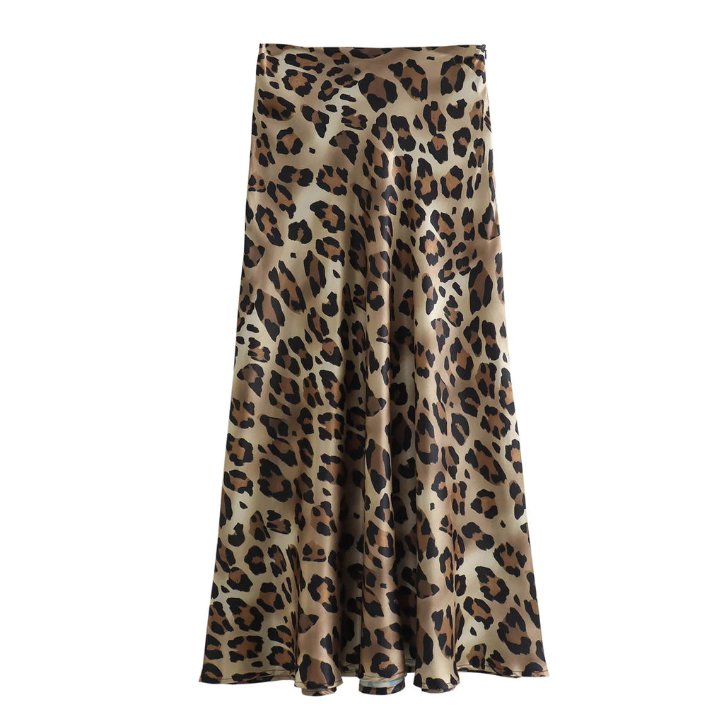 Women's Leopard Print Satin Skirt
