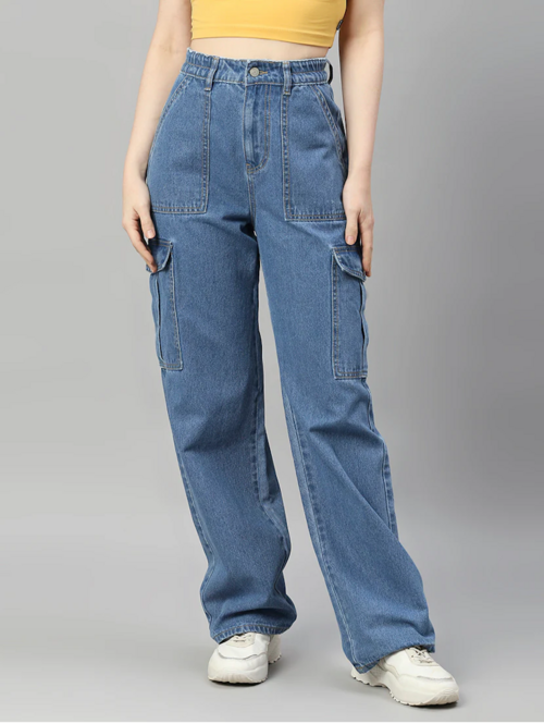 Women's Cotton  High Rise Denim Jeans - Light Blue