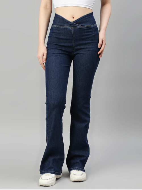 Women's Cotton  High Rise Denim Jeans - Navy Blue