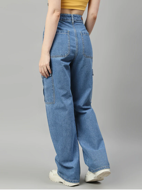 Women's Cotton  High Rise Denim Jeans - Light Blue
