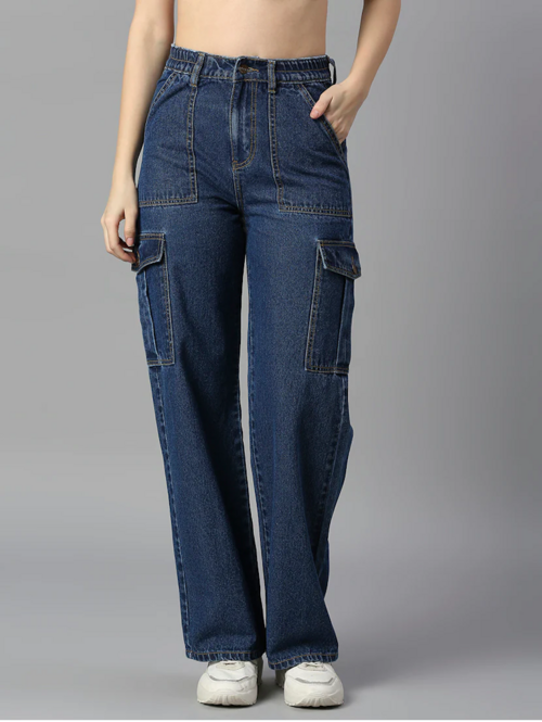 Women's Cotton  High Rise Denim Jeans - Blue