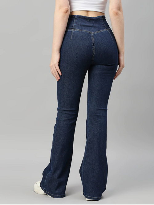 Women's Cotton  High Rise Denim Jeans - Navy Blue